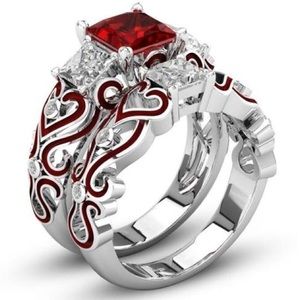 Ladies Fashion Red Enamelled CZ Bridal Set sz 10